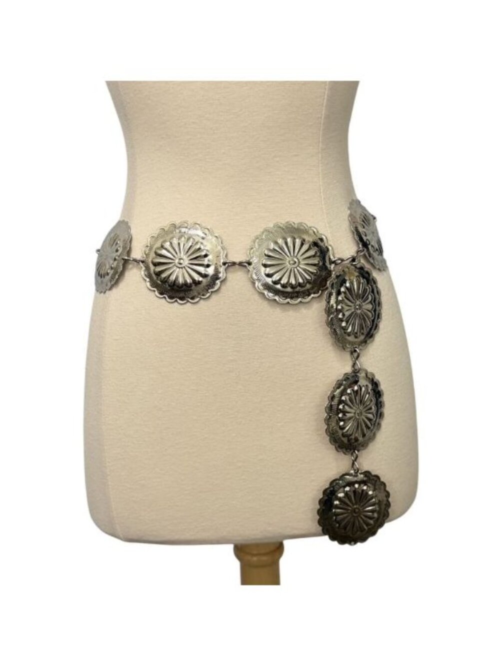 Women's Silver-Toned Concho Chain Belt Adjustable Southwestern Boho Western EUC